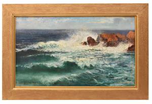 ANTIQUE PAINTINGS, ART DECO, SEA PAINTINGS, SEASCAPE WITH WAVES AND ROCKS, OIL ON CANVAS, EARLY 20TH CENTURY. (QM708)